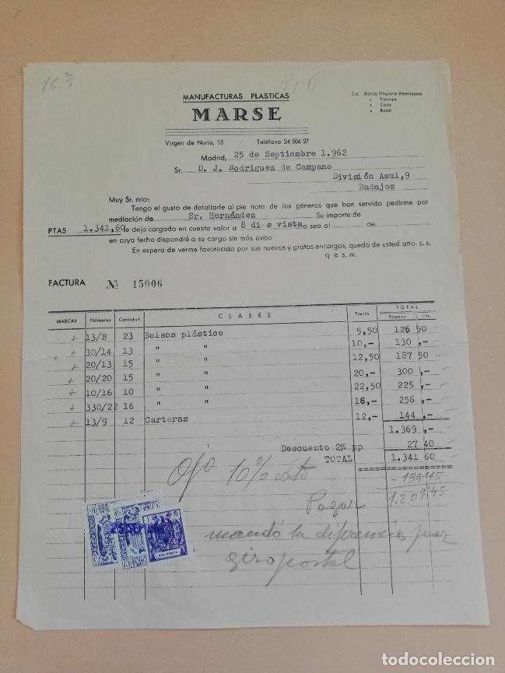 Old Invoices: FACTURA. MARSE. MANUFACTURAS PLASTICAS. MADRID, 1962.