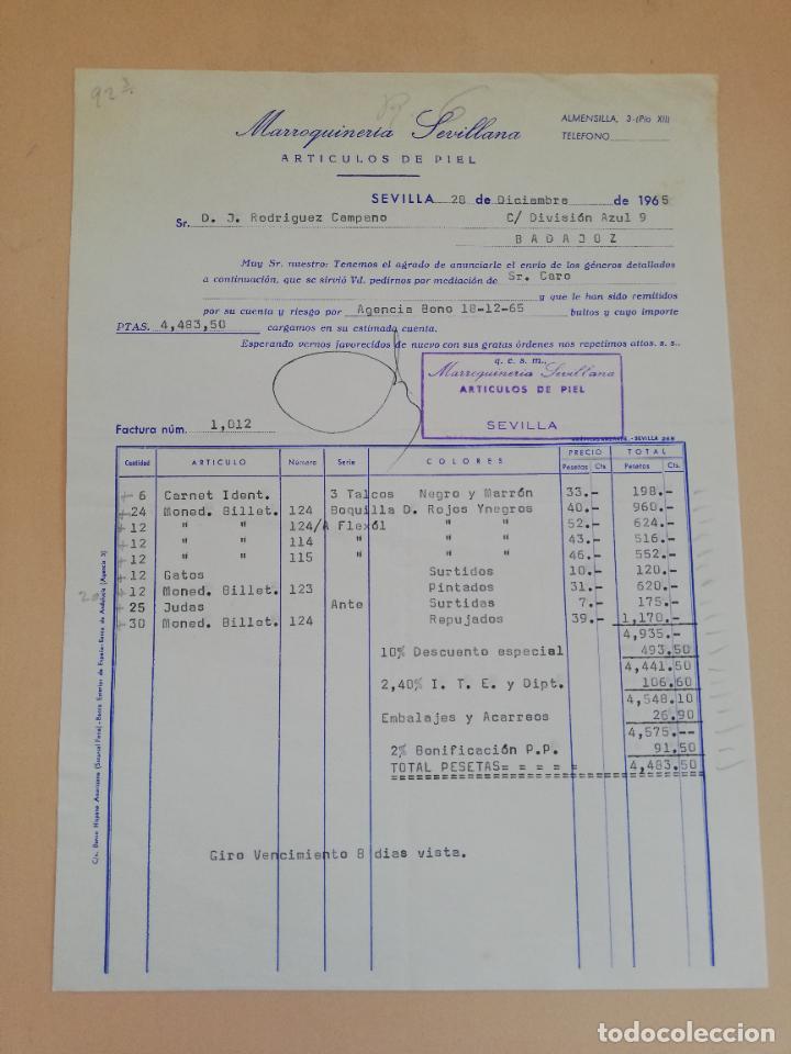 Old Invoices: FACTURA. ARTICULOS DE PIEL. MANUFACTURA DE PIEL. MARROQUINERIA SEVILLANA. SEVILLA, 1965.