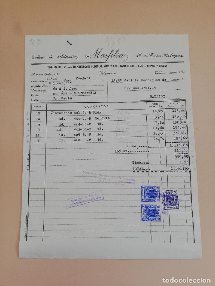 Old Invoices: FACTURA. TALLERES DE ARTESANIA MARFILSA. SALAMANCA, 1961.