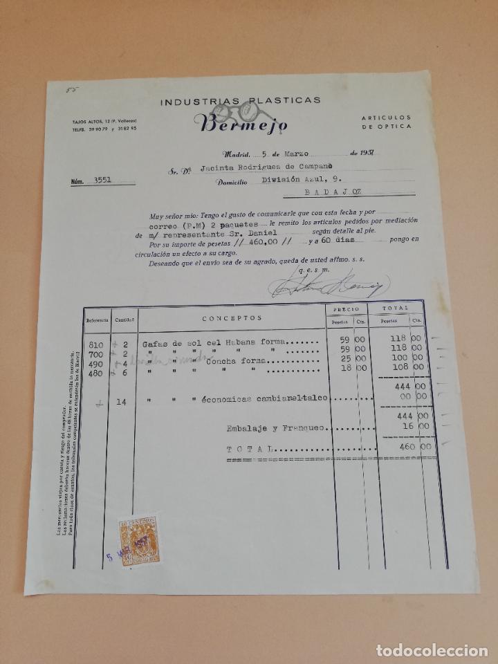 Old Invoices: FACTURA. INDUSTRIAS PLASTICAS BERMEJO. MADRID, 1957.