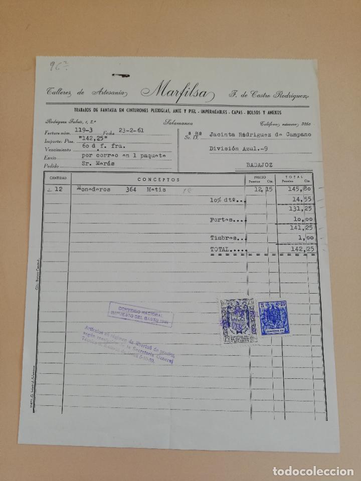 Old Invoices: FACTURA. TALLERES DE ARTESANIA MARFILSA. SALAMANCA, 1961.
