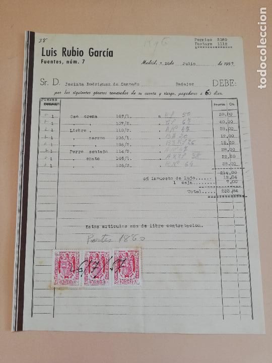 Old Invoices: FACTURA. LUIS RUBIO GARCIA. MADRID. 1957.