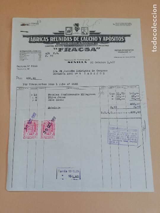 Old Invoices: FACTURA. FABRICAS REUNIDAS DE CAUCHO Y APOSITOS. FRACSA. SEVILLA, 1957.