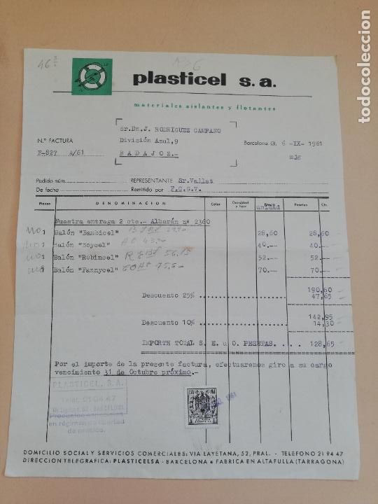 Alte Rechnungen: FACTURA. MATERIALES AISLANTES Y FLOTANTES. PLASTICEL, S.A. BARCELONA, 1961.