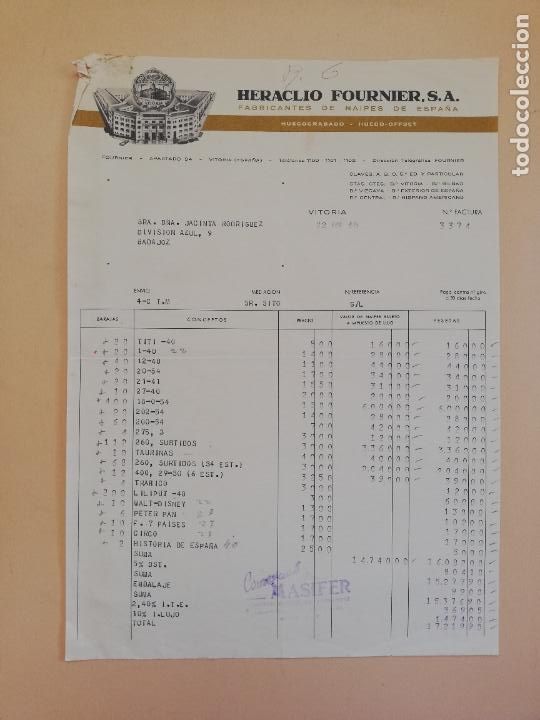 Alte Rechnungen: FACTURA. FABRICANTES DE NAIPES DE ESPA&Ntilde;A. HERACLIO FOURNIER, S. A. VITORIA. 1965.