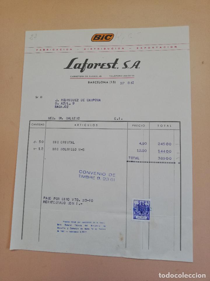 Alte Rechnungen: FACTURA. BIC. FABRICACION DISTRIBUCION EXPORTACION. LAFOREST. BARCELONA. 1962.