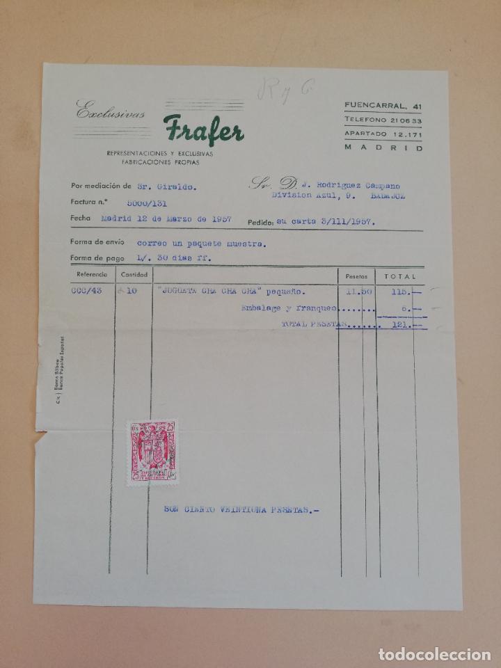 Alte Rechnungen: FACTURA. EXCLUSIVAS FRAFER. FABRICACIONES PROPIAS. MADRID, 1957.
