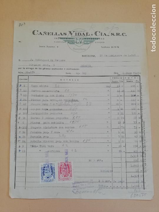 Alte Rechnungen: FACTURA. CA&Ntilde;ELLAS VIDAL Y CIA., S.R.C. INDUSTRIAS. PLASTICAS METALURGICAS. BARCELONA, 1957.