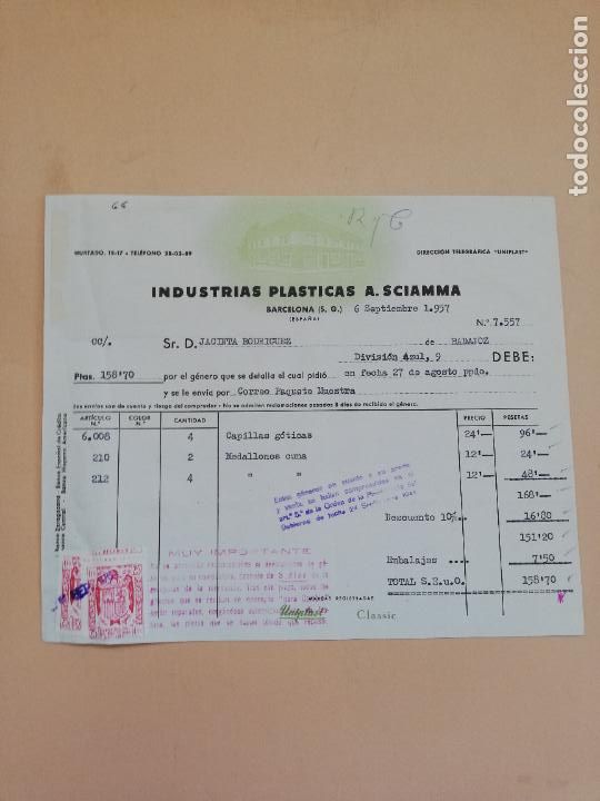 Alte Rechnungen: FACTURA. INDUSTRIAS PLASTICAS A. SCIAMMA. BARCELONA. 1957.