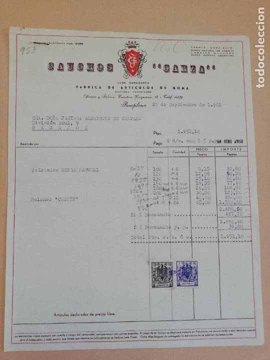 Alte Rechnungen: FACTURA. FABRICA DE ARTICULOS DE GOMA. CAUCHOS &rdquo;GARZA&rdquo;. PAMPLONA. 1962.