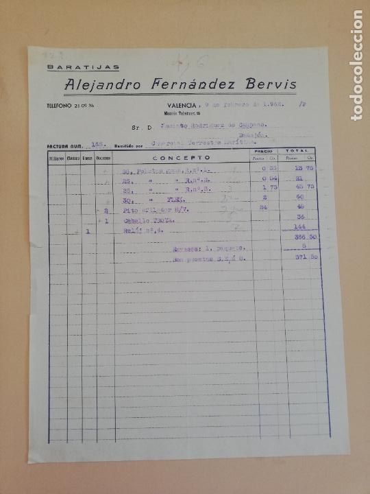 Alte Rechnungen: FACTURA. BARATIJAS. ALEJANDRO FERNANDEZ. VALENCIA, 1962.