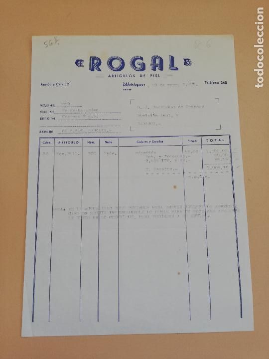 Alte Rechnungen: FACTURA. ARTICULOS DE PIEL. ROGAL. UBRIQUE, CADIZ, 1975.