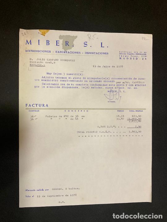 Alte Rechnungen: FACTURA. MIBER. DISTRIBUCIONES. EXPORTACIONES. IMPORTACIONES. MADRID 1978