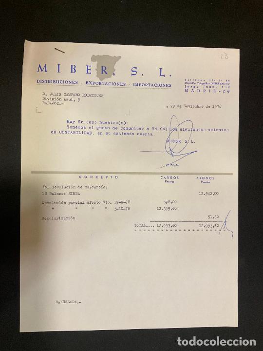Alte Rechnungen: FACTURA. MIBER. DISTRIBUCIONES. EXPORTACIONES. IMPORTACIONES. MADRID 1978