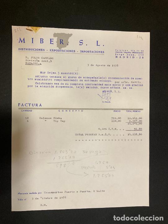 Alte Rechnungen: FACTURA. MIBER. DISTRIBUCIONES. EXPORTACIONES. IMPORTACIONES. MADRID 1978