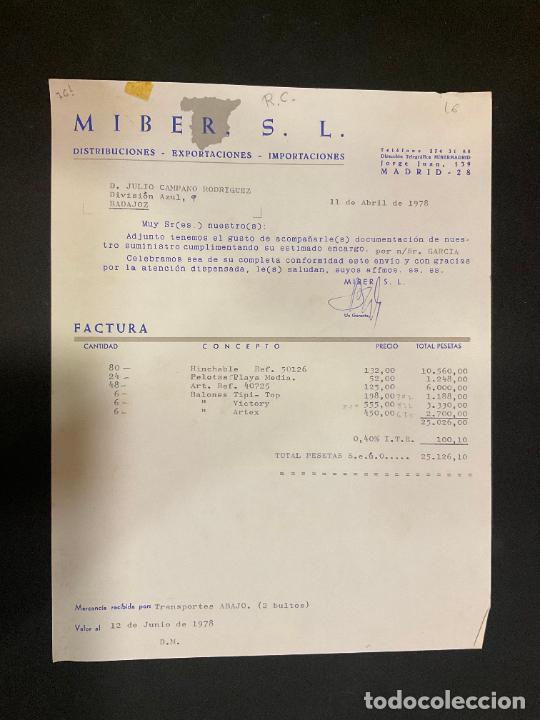 Alte Rechnungen: FACTURA. MIBER. DISTRIBUCIONES. EXPORTACIONES. IMPORTACIONES. MADRID 1978