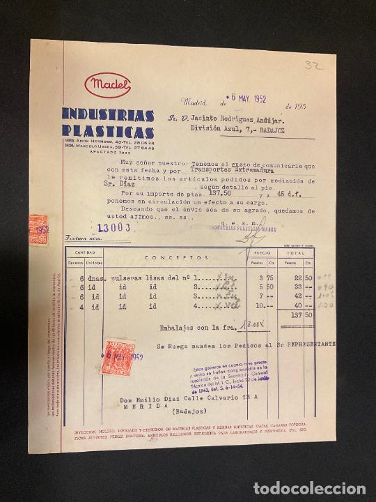 Alte Rechnungen: FACTURA. INDUSTRIAS PLASTICAS. MADEL. MADRID 1952.