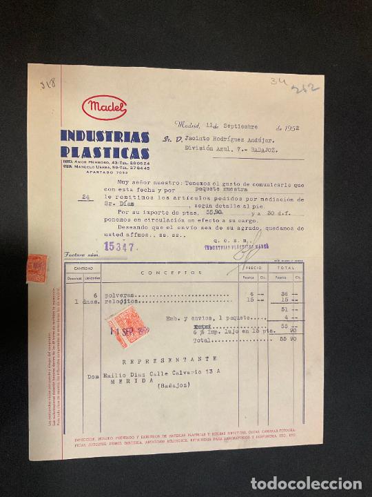 Alte Rechnungen: FACTURA. INDUSTRIAS PLASTICAS. MADEL. MADRID 1952.