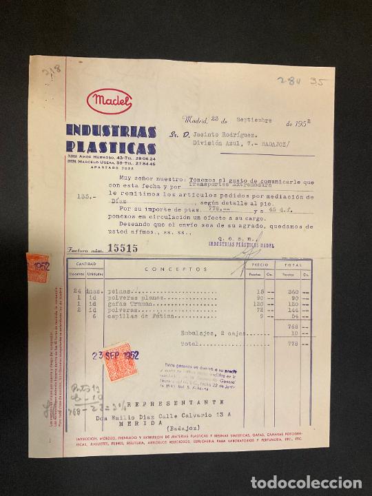 Alte Rechnungen: FACTURA. INDUSTRIAS PLASTICAS. MADEL. MADRID 1952. INYECCION. MOLDEO. PRENSADO. EXTRUSION
