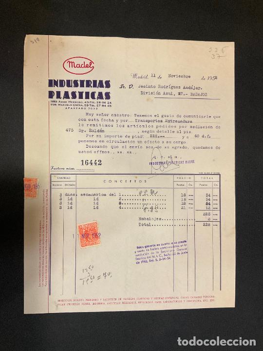 Alte Rechnungen: FACTURA. INDUSTRIAS PLASTICAS. MADEL. MADRID 1952. INYECCION. MOLDEO. PRENSADO. EXTRUSION