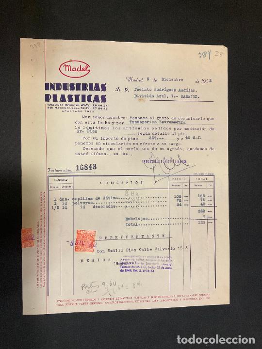 Alte Rechnungen: FACTURA. INDUSTRIAS PLASTICAS. MADEL. MADRID 1952. INYECCION. MOLDEO. PRENSADO. EXTRUSION