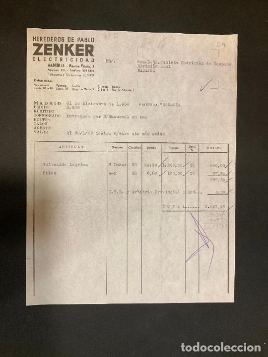 Alte Rechnungen: FACTURA. HEREDEROS DE PABLO ZENKER. ELECTRICIDAD. MADRID 1966. ZENKER