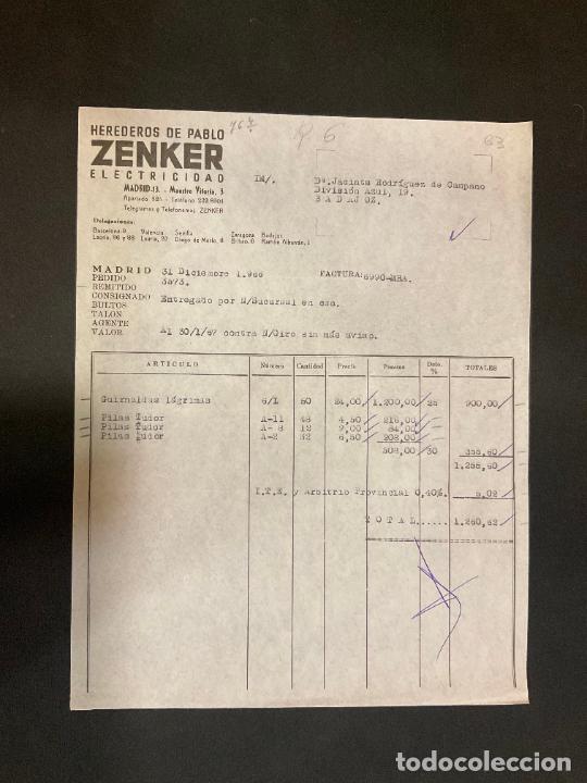 Alte Rechnungen: FACTURA. HEREDEROS DE PABLO ZENKER. ELECTRICIDAD. MADRID 1966. ZENKER