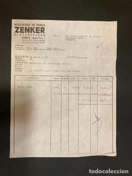 Alte Rechnungen: FACTURA. HEREDEROS DE PABLO ZENKER. ELECTRICIDAD. MADRID 1967. ZENKER