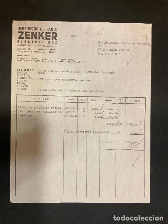 Alte Rechnungen: FACTURA. HEREDEROS DE PABLO ZENKER. ELECTRICIDAD. MADRID 1965. ZENKER
