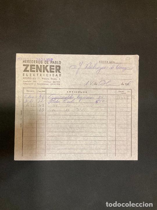 Alte Rechnungen: FACTURA. HEREDEROS DE PABLO ZENKER. ELECTRICIDAD. MADRID 1966. ZENKER