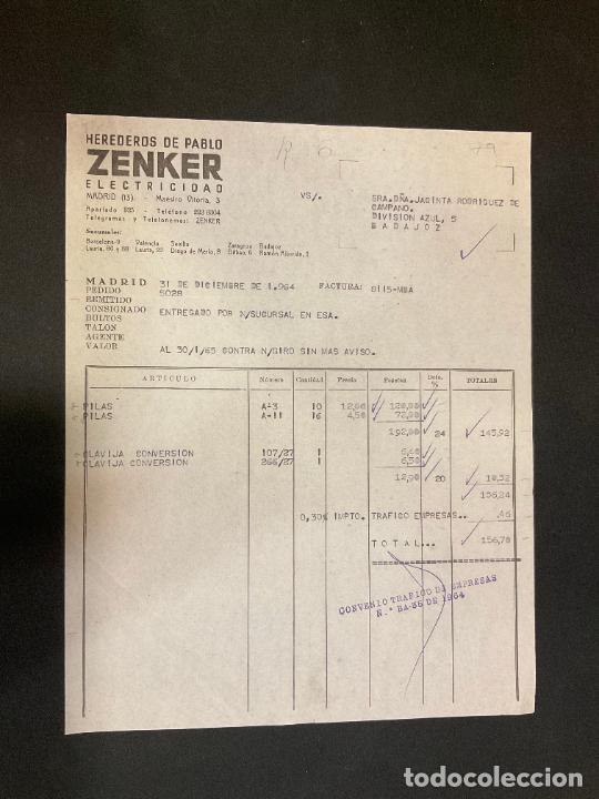 Facturas antiguas: FACTURA. HEREDEROS DE PABLO ZENKER. ELECTRICIDAD. MADRID 1964. ZENKER