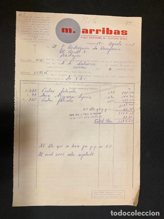 Facturas antiguas: FACTURA. M. ARRIBAS. ZARAGOZA 1965. TARJETAS POSTALES. ESTAMPERIA.