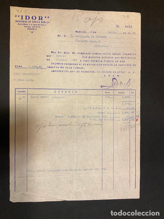 Facturas antiguas: FACTURA. IDOR. INDUSTRIAL DE OPTICA ROBLES. MADRID 1967