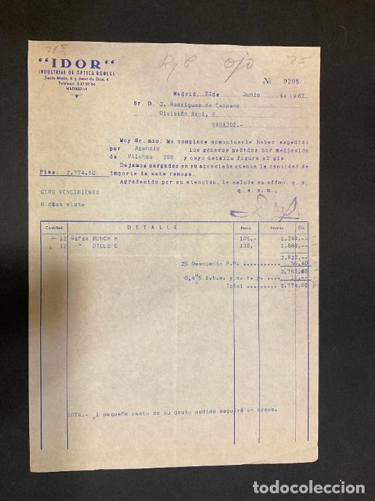 Facturas antiguas: FACTURA. IDOR. INDUSTRIAL DE OPTICA ROBLES. MADRID 1967