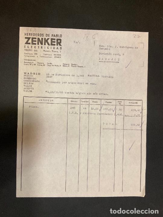 Facturas antiguas: FACTURA. HEREDEROS DE PABLO ZENKER. ELECTRICIDAD. MADRID 1965. ZENKER