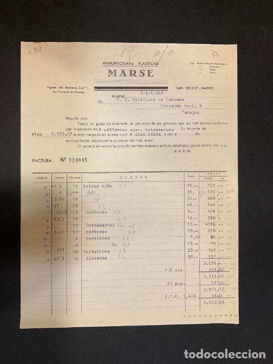 Factures anciennes: FACTURA. MARSE. MANUFACTURAS PLASTICAS. SAN FERNANDO DE HENARES. MADRID 1968