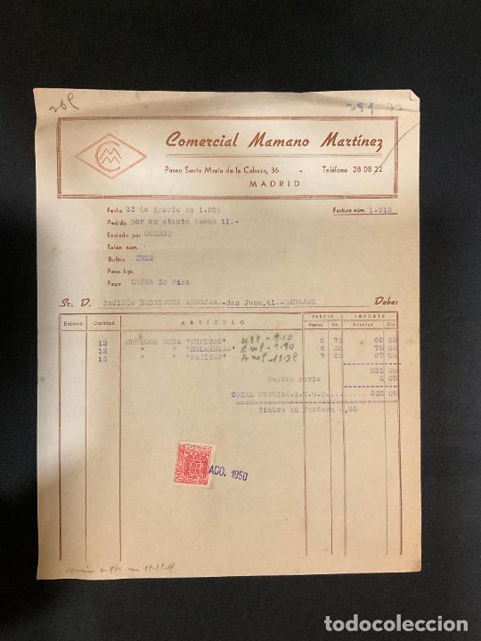 Old Invoices: FACTURA. COMERCIAL MAMANO MARTINEZ. MADRID 1950.