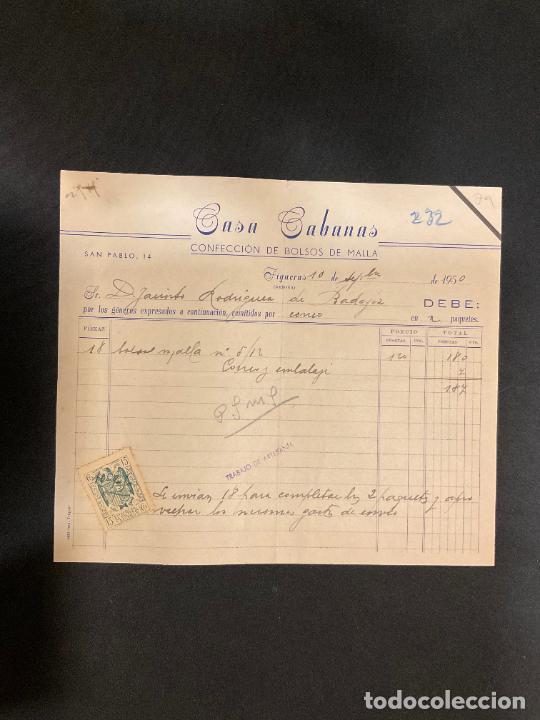 Old Invoices: FACTURA. CASA CABANAS. CONFECCION DE BOLSOS DE MALLA. FIGUERAS. GIRONA. 1950