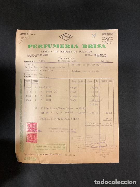 Old Invoices: FACTURA. BRISA. PERFUMERIA BRISA. FABRICA DE JABONES DE TOCADOR. GRANADA 1950