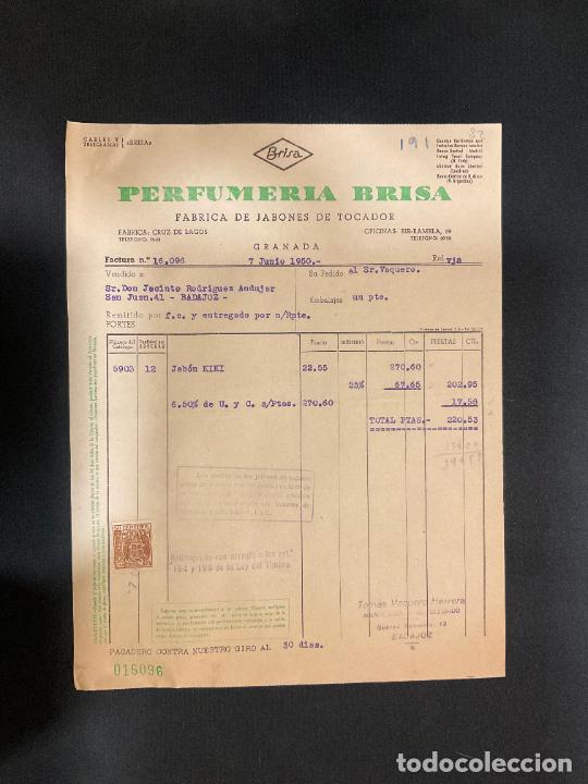 Old Invoices: FACTURA. BRISA. PERFUMERIA BRISA. FABRICA DE JABONES DE TOCADOR. GRANADA 1950