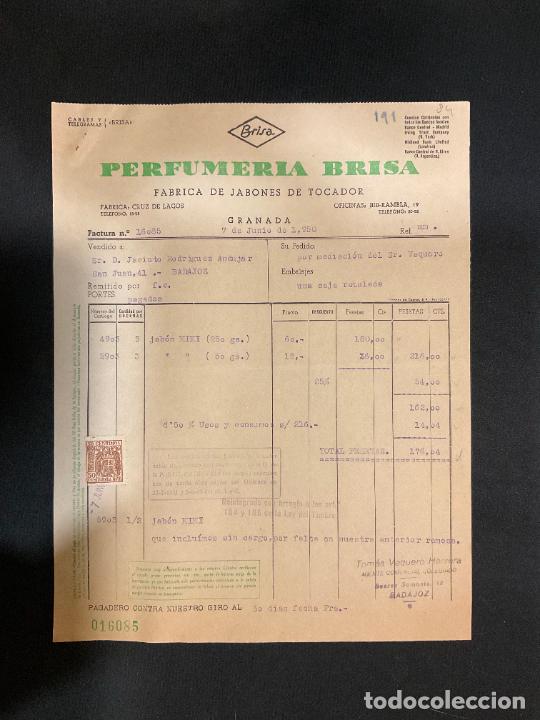 Old Invoices: FACTURA. BRISA. PERFUMERIA BRISA. FABRICA DE JABONES DE TOCADOR. GRANADA 1950