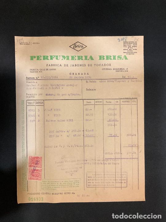 Old Invoices: FACTURA. BRISA. PERFUMERIA BRISA. FABRICA DE JABONES DE TOCADOR. GRANADA 1950