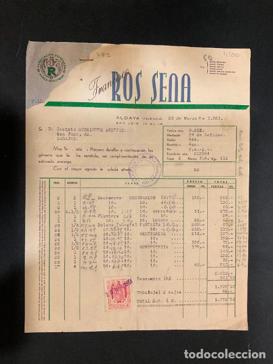 Old Invoices: FACTURA. FRANCISCO ROS SENA. ESTUCHES DE MADERA. NECESERES. BOLSOS. ALDAYA. 1951