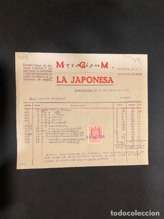 Old Invoices: FACTURA. M G M CREACIONES. LA JAPONESA. BARCELONA 1951. MANUFACTURAS PLASTICAS. INYECTADOS