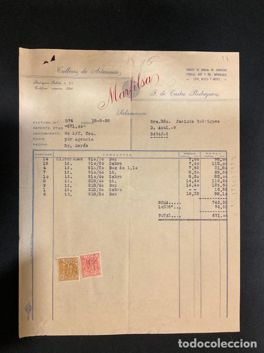 Old Invoices: FACTURA. TALLERES DE ARTESANIA. MARFILSA. F. DE CASTRO RODRIGUEZ. SALAMANCA. 1958