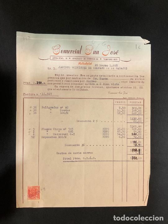 Old Invoices: FACTURA. COMERCIAL SAN JOSE. VALLADOLID. 1958. BOLIGRAFOS. PLUMAS