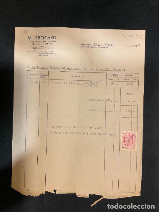 Old Invoices: FACTURA. M. BROCARD. FABRICA DE BROCHAS DE AFEITAR. BARCELONA 1950.