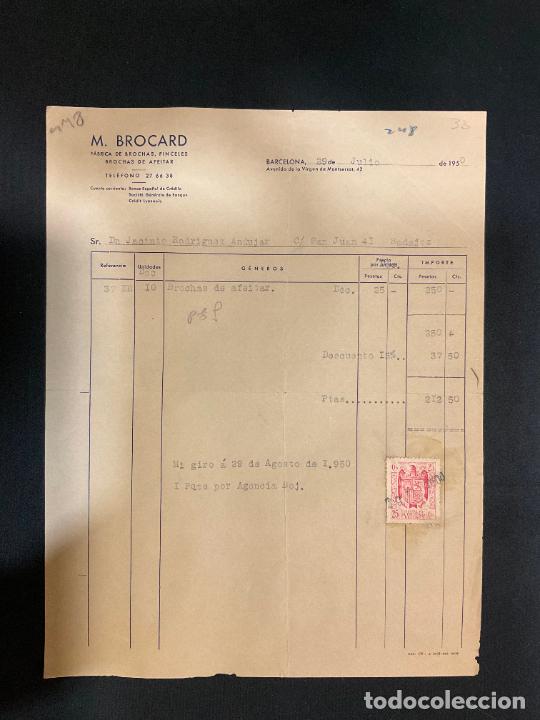 Old Invoices: FACTURA. M. BROCARD. FABRICA DE BROCHAS DE AFEITAR. BARCELONA 1950.