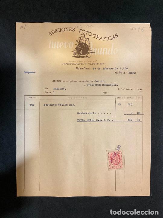 Old Invoices: FACTURA. EDICIONES FOTOGRAFICAS. NUEVO MUNDO. BARCELONA. 1950
