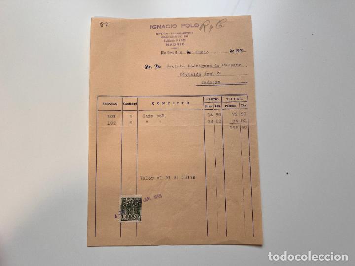 Facturas antiguas: FACTURA. IGNACIO POLO. &Oacute;PTICA - TERMOMETR&Iacute;A. MADRID, 1955